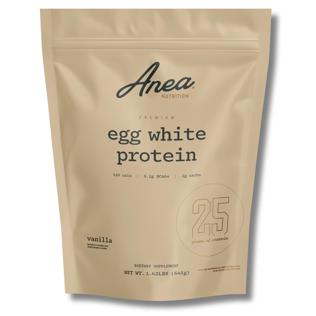 Anea Egg White Protein - Vanilla | 25g Protein | Cholesterol-Free | 5.2g BCAA | Complete Amino Acid Profile | Dairy-Free, Gluten-Free, Soy-Free | Smooth Vanilla Flavor | Made in GMP Facility