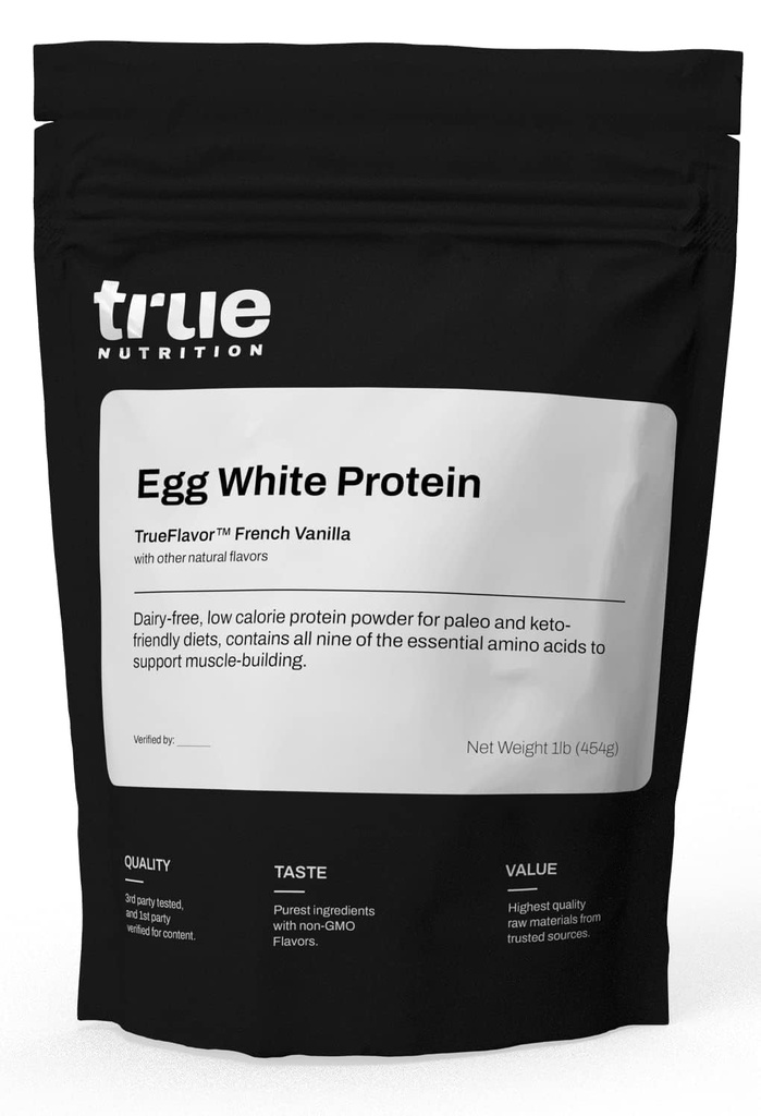 True Nutrition Egg White Protein Powder - 24g Non-GMO Egg Protein per Serving - Low Carb, Low Fat, Paleo, Keto, Gluten Free, Dairy Free (French Vanilla, 1lb)