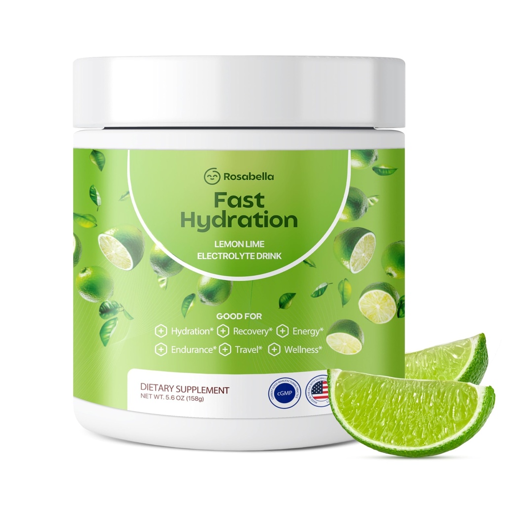 Rosabella Electrolyte Drink Powder – Lemon Lime – Zero Sugar Hydration Supplement – Sodium, Potassium, Magnesium & Calcium – Keto Electrolytes Mix for Rapid Rehydration – 30 Servings (5.7 oz)