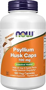 Now Foods Supplements, Psyllium Husk Caps 700 mg med 50 mg Apple Pectin, Intestinal Health *, 180 Veg kapsler