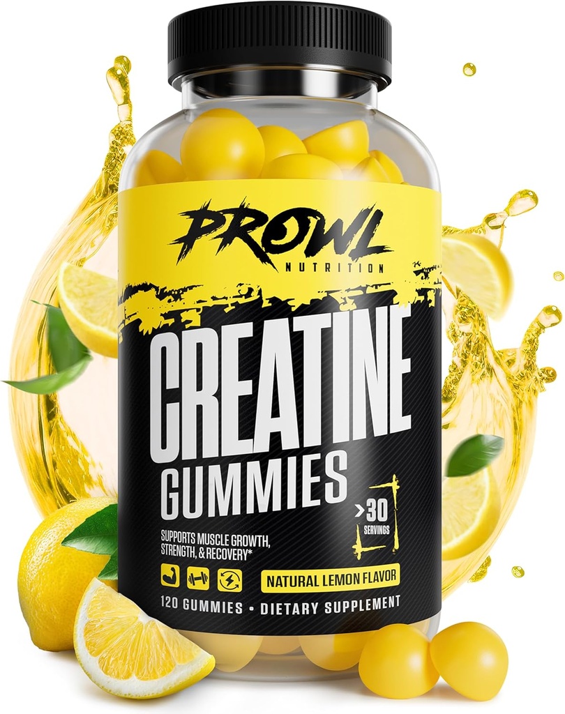 Creatine Monohydrate Gummies - Creatine Gummies for Men & Women - Muscle Growth, Strength, & Recovery - Vegan, Non-GMO, & Gluten-Free - Natural Lemon Flavor - (30 Servings, 120 Count)
