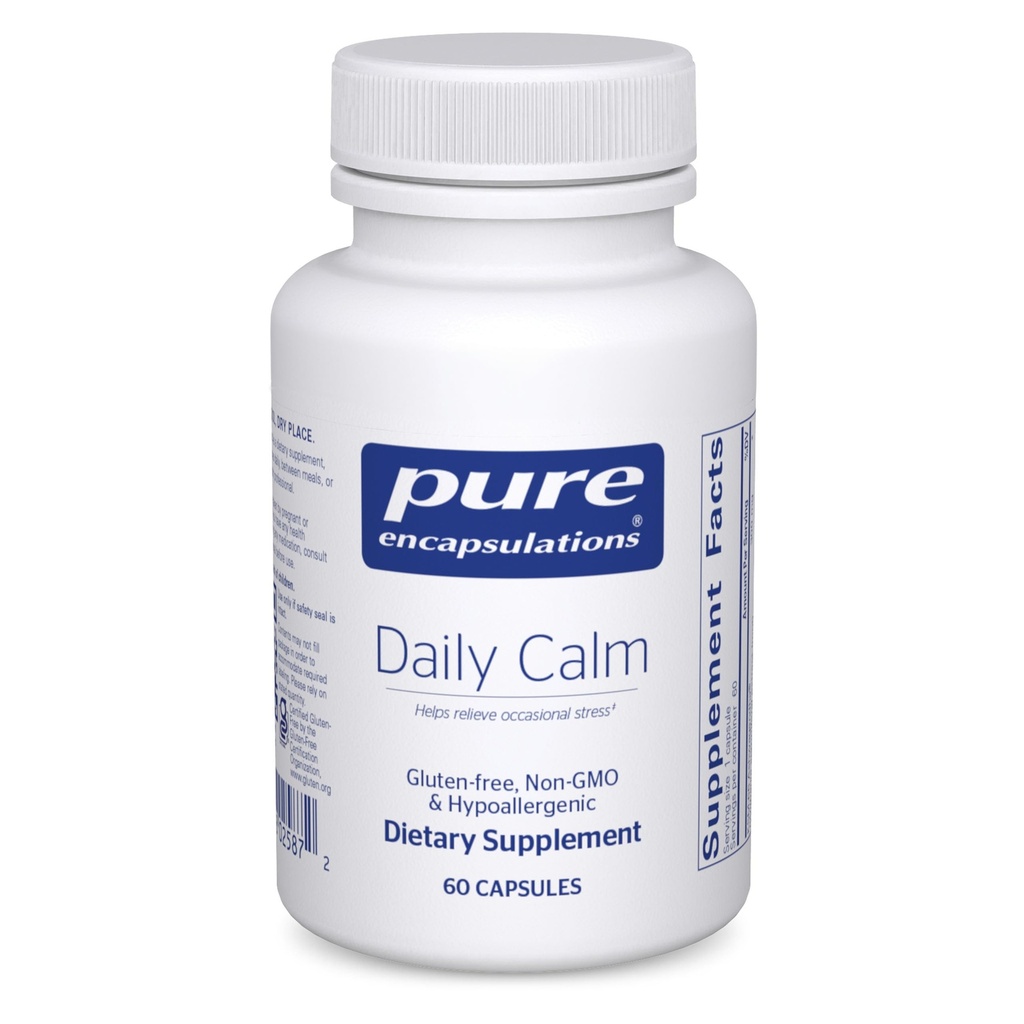 Ren indkapsling Daily Calm - Vegansk Stress & Sleep Support - Indeholder Ashwagandha, Saffron, GABA & L- Theanine - Non- GMO, Soy- Free & Gluten- Free - 60 kapsler