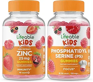 Lifeable Zink 25mg Kids + Phosphatidylserin (PS) Kids, Gummies Bundle - Great Tasting, Vitamin Supplement, Gluten Free, GMO Free, Chewable Gummy