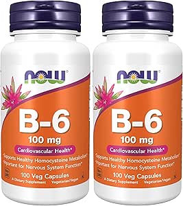 NU Kosttilskud, vitamin B- 6 (Pyridoxin HCl) 100 mg, cardiovaskulær sundhed *, 100 Veg kapsler (pakning med 2)