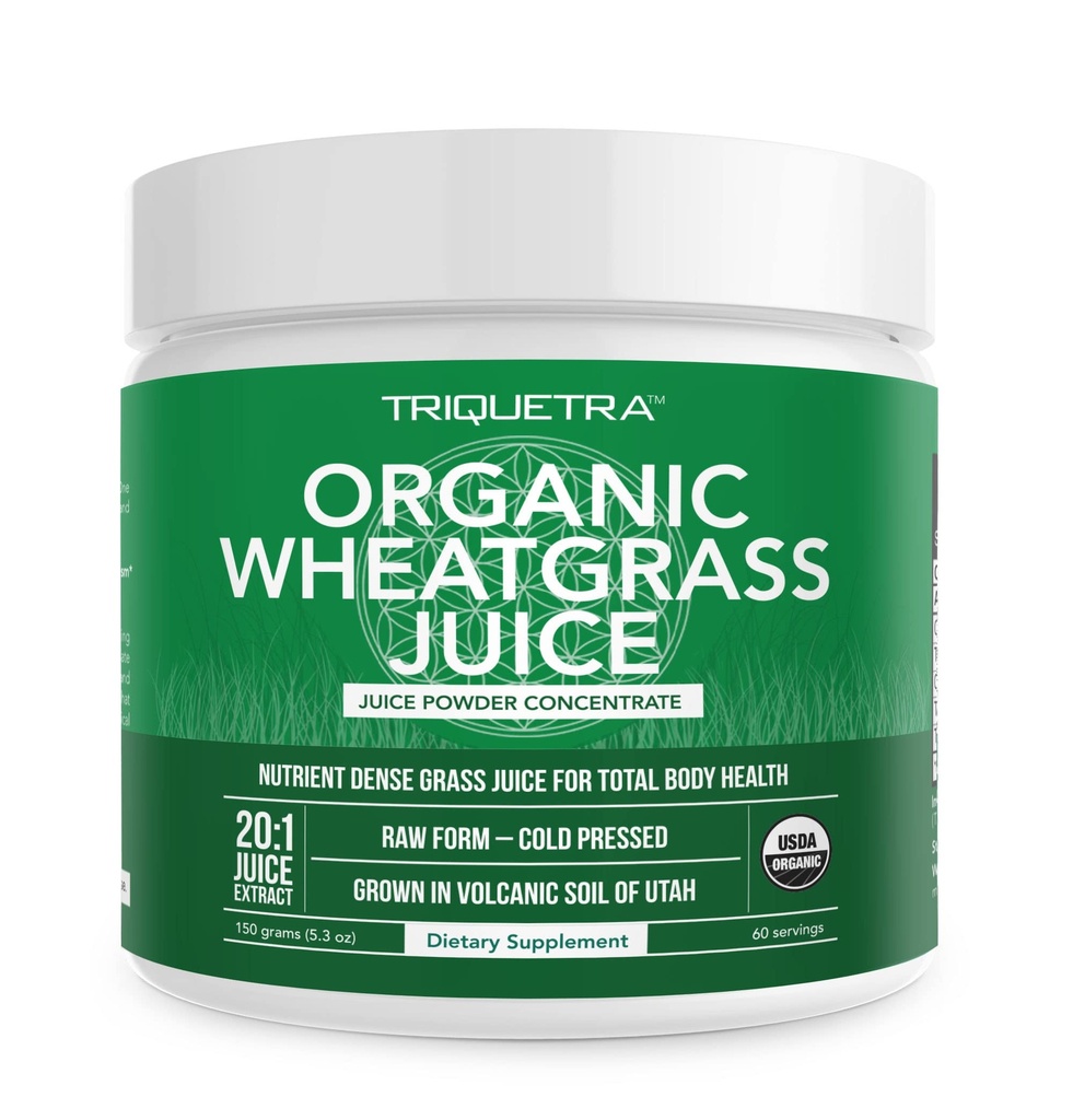 Organic Wheatgrass Juice Powder - Organic, Grown in Volcanic Soil of Utah - Raw BioActive Form, Cold-Pressed Then CO2 Dried, 20:1 Concentrate Juice Extract - Unflavored (5.3 oz – 60 Servings)