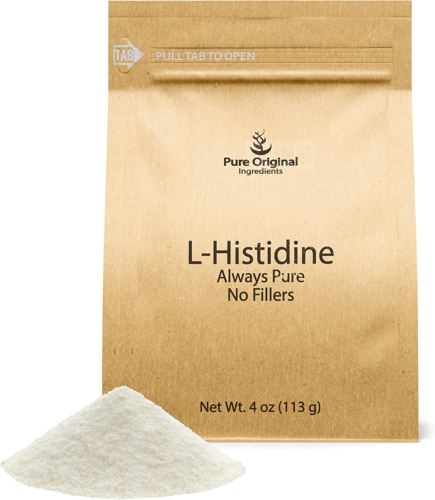 PURE ORIGINALSKE INGREDIENSER L- Histidin Powder 4 oz, Aminosyretilskud, ingen tilsætningsstoffer, Altid Pure