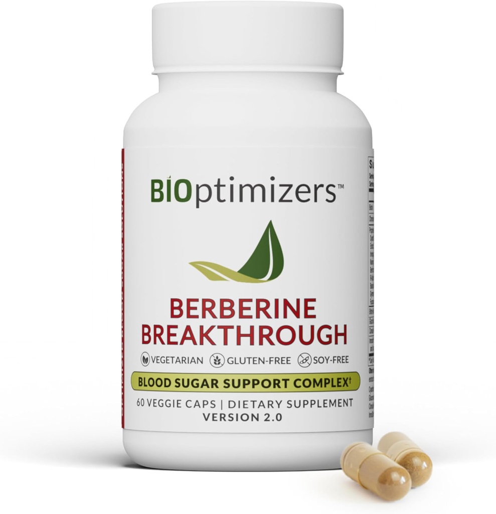 BIOptimizers Berberine Breakthrough 2.0 Supplement, 60 Kapsler - Vegetarisk, Gluten- og Soy- Free