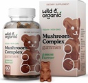 Wild & Organic Mushroom Gummies - Lions Mane, Cordyceps, Tyrkiet Tail, Reishi, Chaga, Maitake - 10-in-1 Complex - Mushroom Supplement Gummies for immun & Brain Support - 60 Greve