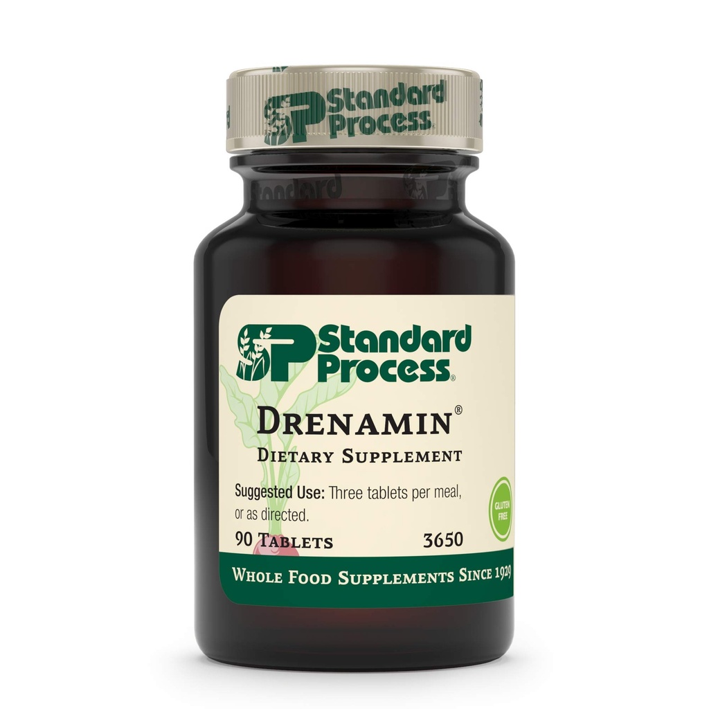 Standard Process Drenamin - Whole Food Antioxidant, Mood Support, Adrenal Support and Immune Support with Shitake, Alfalfa, Rice Bran, Riboflavin, Calcium Lactate, Choline - 90 Tablets
