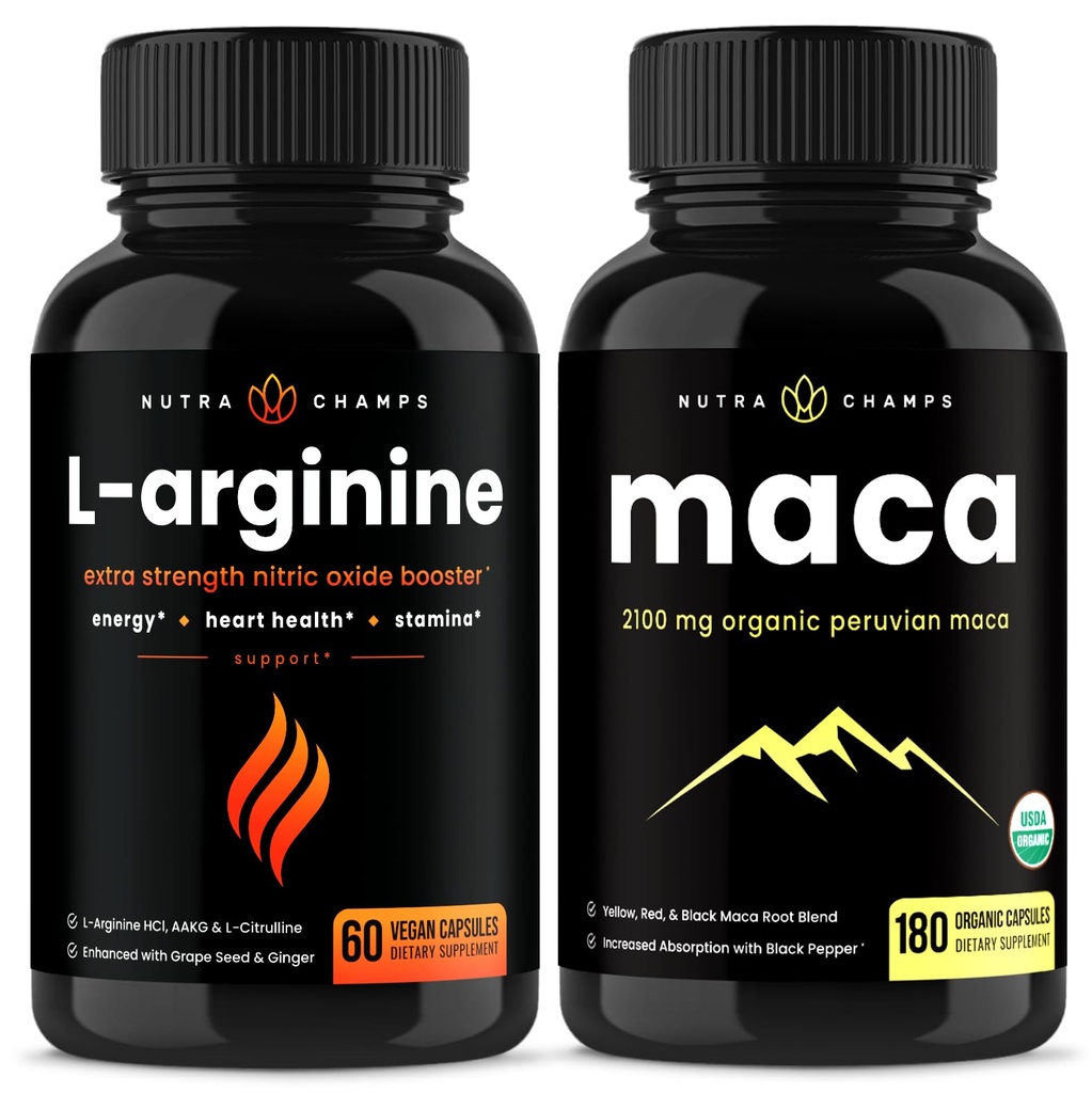 NutraChamps L- arginin kapsler og Maca kapsler 2 pakning bundle