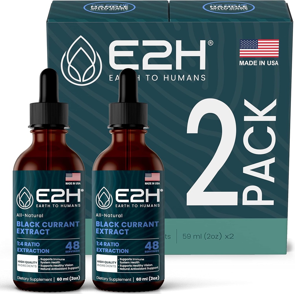E2H Natural Black Currant Extract, Cold Pressed Black Currant Seed - Immunsystemet Sundhed - Hurtig Absorbing Væske (2 flasker)