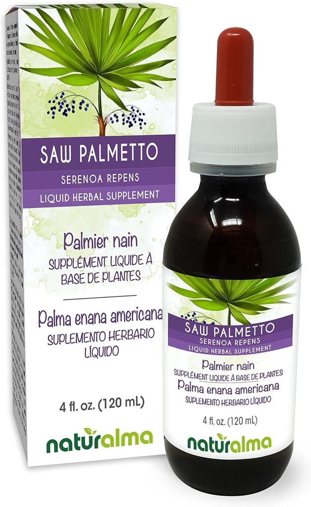 Naturalma Saw Palmetto (Serenoa repens eller Sabal serrulata) Frugt Alkoholfri tinktur - 4 fl oz flydende ekstrakt i dråber - Urtetilskud - Vegan