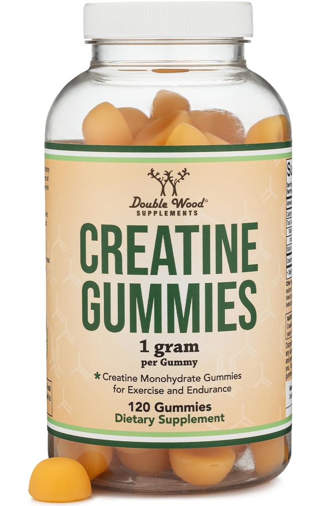 Creatine Monohydrate Gummies - 1g per Serving, 120 Count - No Fillers, Vegan Safe, Non-GMO, Gluten Free by Double Wood