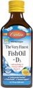 Carlson - The Very Finest Fish Oil + D3, 1600 mg Omega- 3s, 50 mcg (2000 IE) D3- vitamin, flydende fiskeolie og D3- tillæg, Norwegian, Wild Caught, Sustainable Sourced, Lemon, 200 ml (6,7 Fl Oz)