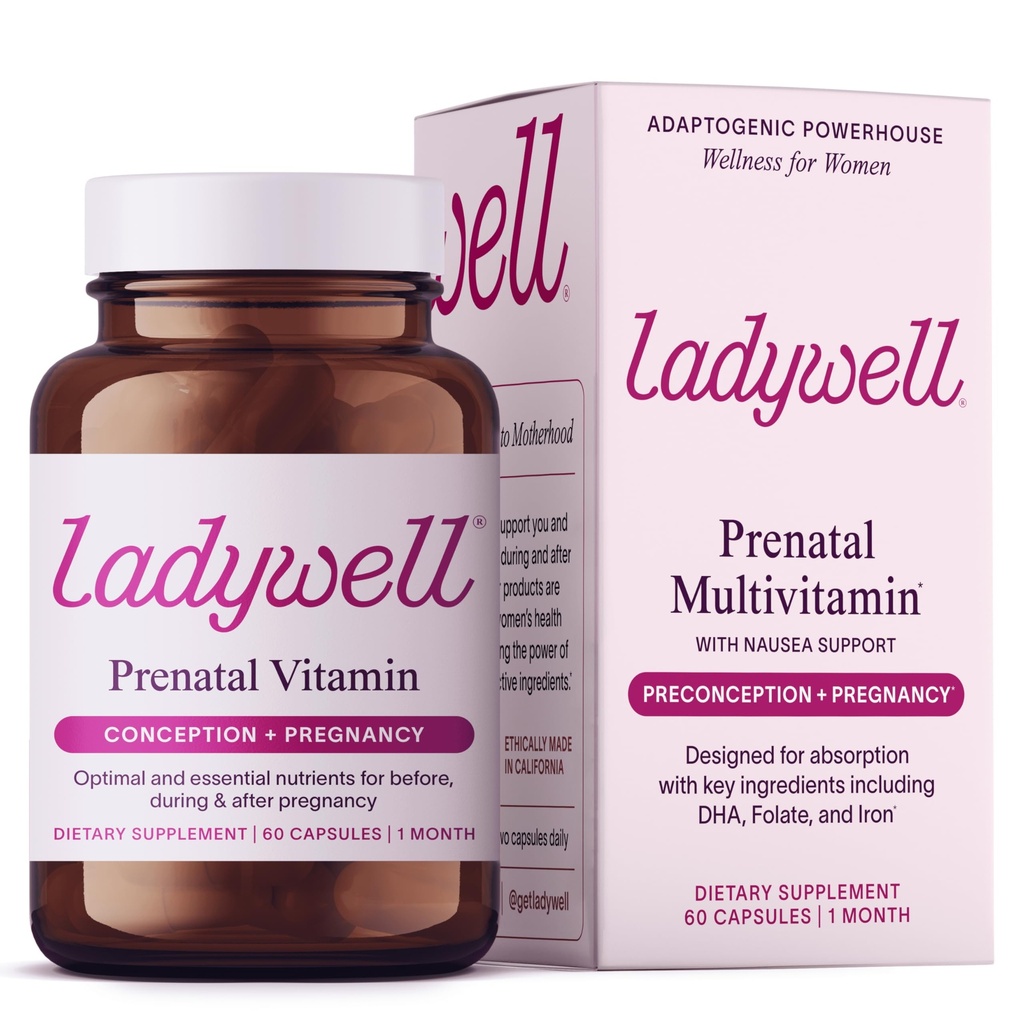 Ladywell Prenatal Multivitamin- mex124; Conception, Graviditet & Postpartum Mex124; Nøgleingredienser, herunder DHA, Folate & Iron Mex124; MextLy- Formuleret & Testet Mex124; Designet til Absorption med Kvalme Support, 60 Ct