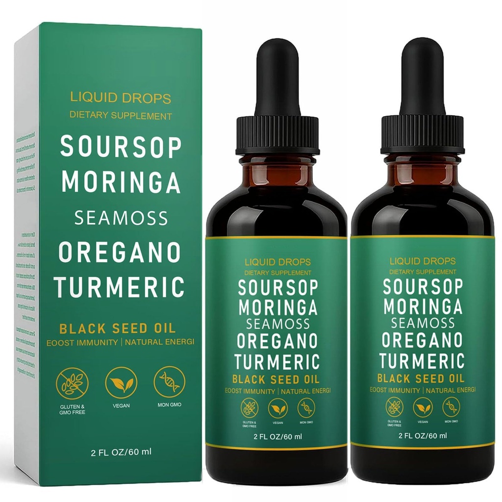 Soursop Bitters Liquid Drops with Sea Moss, Moringa, Turmeric Oil, Black Seed Oil, Oregano for Overall Health, Joint Support (1)