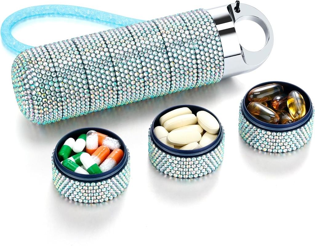 Zannaki Metal Bling Pill Organizer, Rejser Vandtæt Ugentlig Pill Box, Bærbar Stor Aluminium Alloy Pill Case Container, BPA Gratis 7 dag Daglig Medicin Organizer Holder for Vitamin, Fiskeolie, tillæg