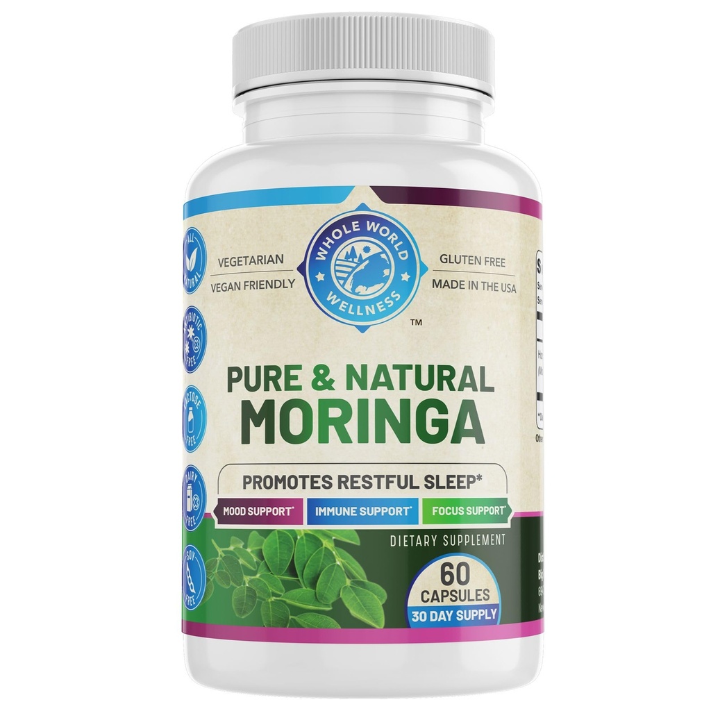 Pure Moringa | Supports Immune & Gut Health | Sleep Aid | Rich in Antioxidants & Amino Acids | All Natural & Dairy Free | 60 Capsules | Made in The USA.