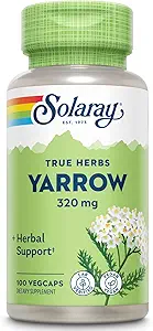 SOLARAY True Herbs Yarrow 320mg, Hele Aerial - Yarrow Herbal Kosttilskud til Wellness Support - Non-GMO, Vegan, Gluten Free, Lab Verified, 60-dages penge tilbage garanti - 100 Servere, 100 VegCaps