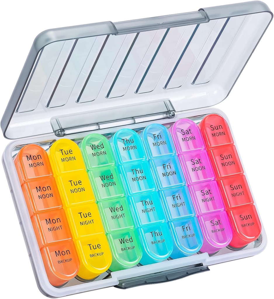 Daviky Weekly Pill Organizer 4 gange om dagen, Fugtighed- Bevis Pill Box 7 dag, Daily Pill Case Medicine Organizer Box Let at bære, Rejse Pill Organizer med 28 kompartmenter til at holde vitaminer og medicin