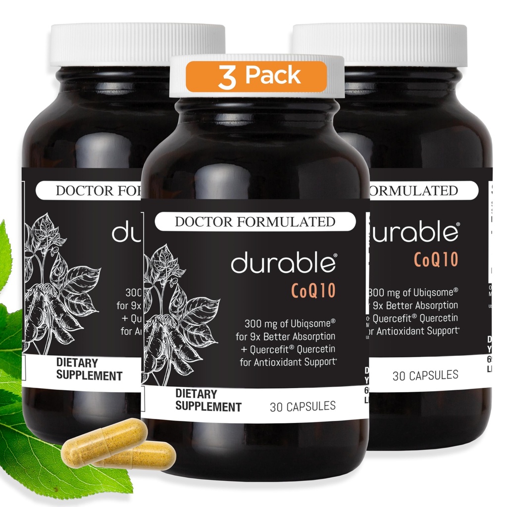 Durable CoQ10 – 300mg Coenzyme Q10 Phytosome with 9X Better Absorption + Quercetin – Heart, Energy & Cellular Support – Doctor Formulated, Vegan, Non-GMO, Made in USA, Once-Daily (90 Capsules)