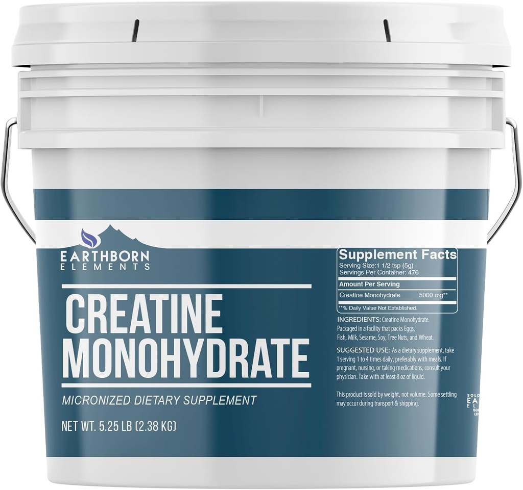 Earthborn Elements Creatinine Monohydrat Powder 1 Gallon Bucket, Mikroniseret & Unflavored, Kosttilskud, Ingen tilsætningsstoffer (84 Ounce)