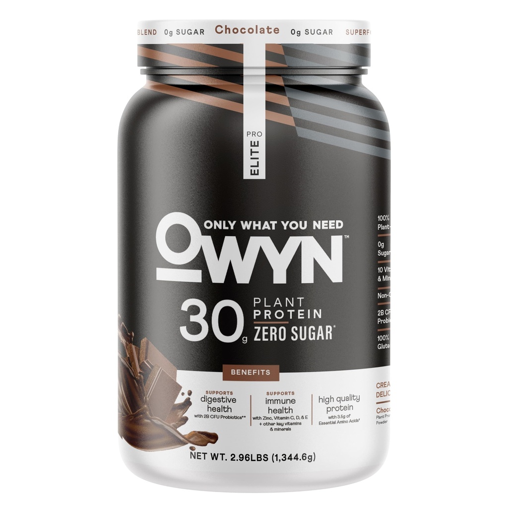 OWYN Only What You Need Pro Elite Chocolate Flavored Protein Powder, 32g Protein, 0g Sugar, 3g Fiber, High Protein, Dairy Free, Gluten Free, Plant Based Protein Powder, 2.9LB