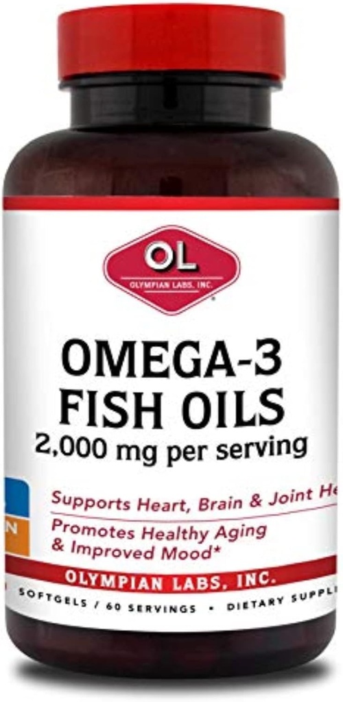 Olympian Labs Omega-3 Fish Oliils, 2000mg per servering - Hjælper Support Brain & Heart Health, 120 Count, (73)
