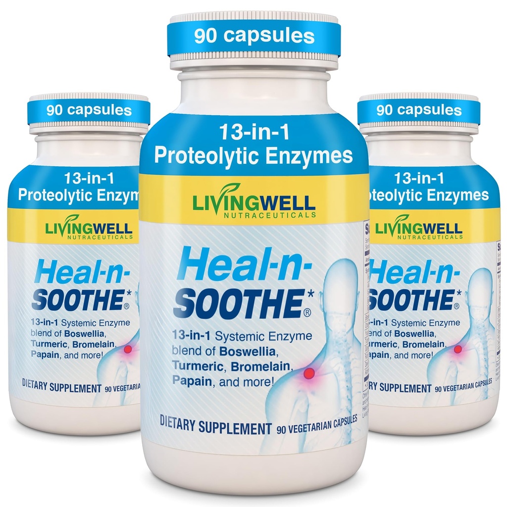 SOOTHE fælles supporttillæg - Proteolytiske enzymer som Bromelain & Papain, med Boswellia, gurkemeje & Gingers - fremmer Protein fordøjelsesfunktion & krop forsvar Wellness- 90 Greve (3 Pack)