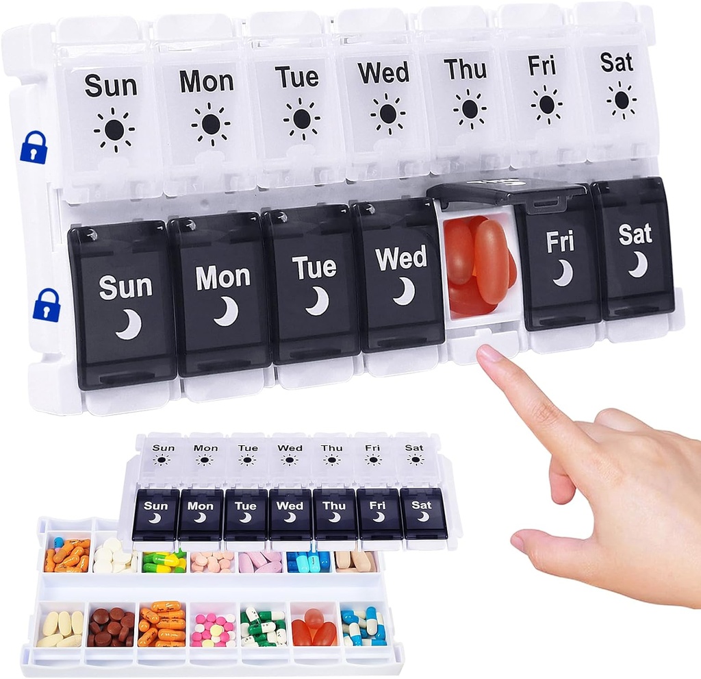 HRX Pakke Pill Organizer 2 gange om dagen, Easy Fill & Open Weekly Medicine Box Vitamin Cases til 7 Dag AM