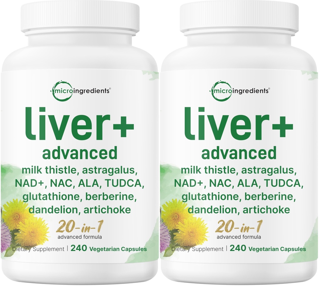 Liver Advanced+, 480 Veggie Capsules | 20-in-1 Complex + Milk Thistle, Dandelion, NAD, NAC, ALA, TUDCA, Glutathione, Artichoke, Turmeric, & Astragalus | Non-GMO, Gluten Free