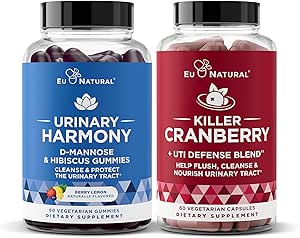 Urinary Tract Supplement Duo, Killer Cranberry Capsules & Urinary Harmony Gummies - UT Defense blends, D-mannose & Hibiscus + Cranberry, Pine Bark, Propolis & Vitamin D, Clinical Strength Ingredients
