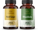 HERBAMAMA Red Sage and Rhodiola Kit - Bundle of 1200 mg Red Sage Dan Shen & 1000 mg Rhodiola Rosea Capsules - Vegan, non-GMO, Sugar & Gelatin- Free - 2 Pack