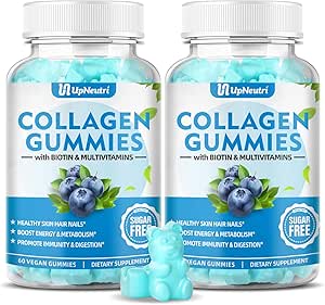 Sugar Free Collagen Peptider Gummier for kvinder Mænd, 1500mg Collagen Type I, II, III, V, X, Plus 5000mcg Biotin & Multi Vitaminer for sunde hudens hårnegle, immunfordøjelse Bone Support