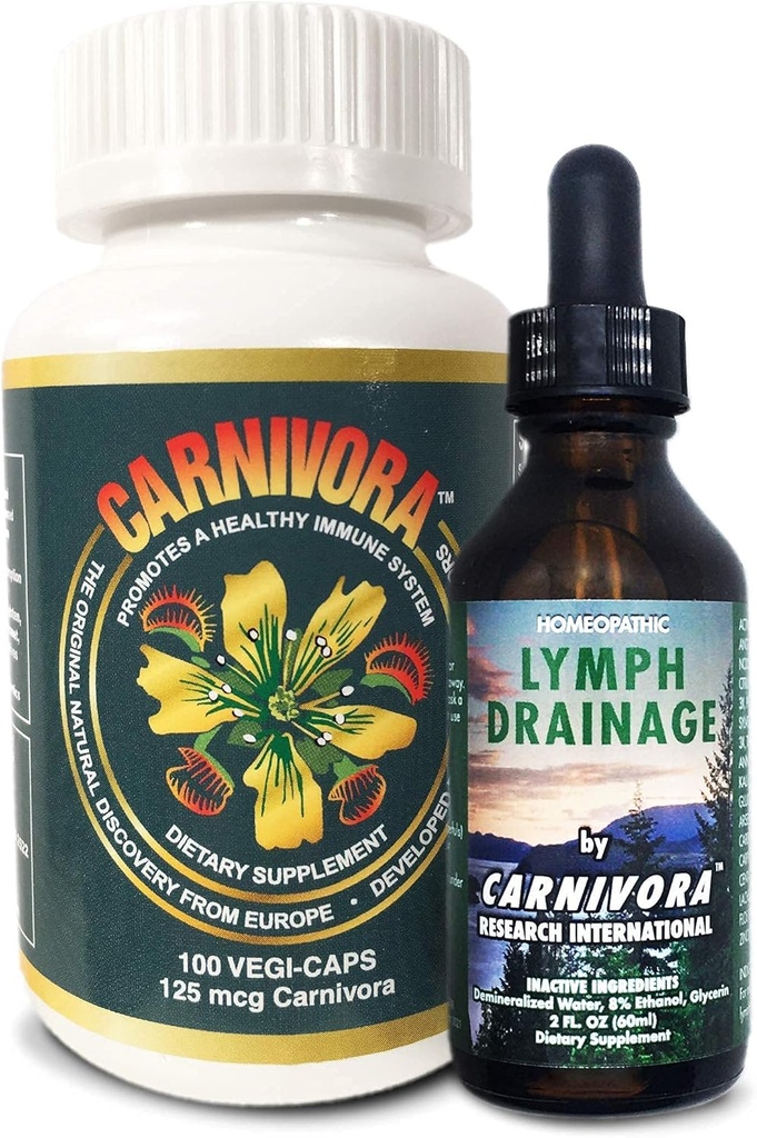 Carnivora Den ultimative Combo - Vegi Caps og Lymph Drainage til støtte immunsystem og flush out affald (Bundle med 1 flaske Vegi Caps og 1 flaske Lymph Drainage)