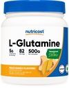 Nutricost L- Glutamin Pulver sødet med Stevia (500 Bedste, Peach Mango) - Supplement til Gut Support, 5 Grams af L- Glutamin Per Serving - Gluten Free, Non- GMO