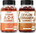 ADK Gummies Vitamin D3 K2 (60 Gummies) - tillæg med D & K - 10 Vegan Supplement - Ceylon Cinnamon (60 Kapsler) Fordøjelse Samlet wellness support - Ceylon Kosttilskud - Vegan & Made in USA