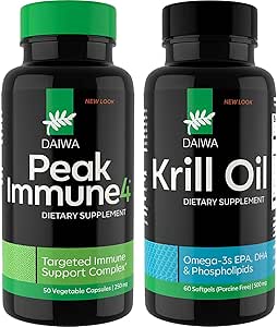 Daiwa Peak immun 4 - Natural Immunsystem Booster + Daiwa Krill Oil - Omega 3 Krill Oil Kapsler