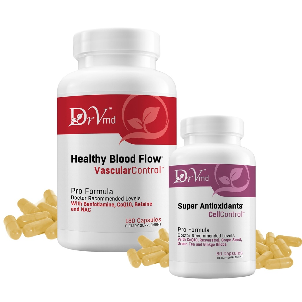 Vascular & Antioxidant Bundle | Heart, Circulation & Energy Support | Includes Vascular Control (NAC, CoQ10, Benfotiamine, Betaine) + Super Antioxidants (Resveratrol, Curcumin, Ginkgo, Quercetin