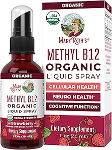 MaryRuth Organics Vitamin B12 Liquid Spray | Vegan, Non-GMO, Gluten-Free | USDA Organic Supplement | Energy & Nervous System Support | B12 Vitamins for Women & Men | 720 mcg | 1 Fl Oz