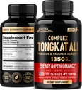 Tongkat Ali Mænd 1350mg Complex - Fadogia Agrestis Note 124; Tribulus Terrestris - Energy, Strength & Performance Support - Extra Strength 200: 1 Extract - 3. part testet, Made in USA - 120 Capsules / 2 Month