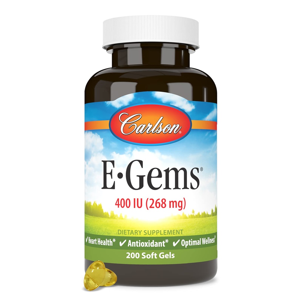 Carlson - E- Gems, 400 IE, Heart Health & Optimal Wellness, Antioxidant, 200 bløde geler