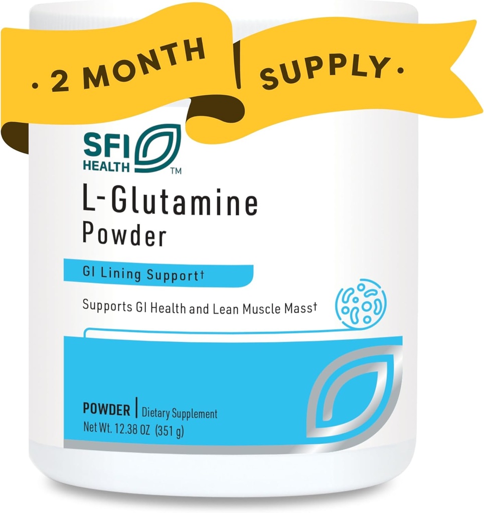 Klaire Labs SFI Health L Glutamin Powder - 5000mg Free- Form & Hypoallergen Aminosyre - Understøtter muskel inddrivelse, immunforsvar og GI sundhed - Non Dairy & Gluten Free (351 G / 60 Servering)