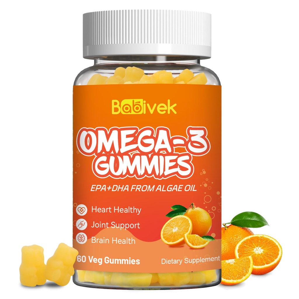 Omega-3 Gummies Vegan 1200mg, EPA and DHA Omega-3 Fatty Acids with Folate, Vitamin A, Vitamins C & E, High Potency Omega 3 Supplements for Immune Support, 60 Count