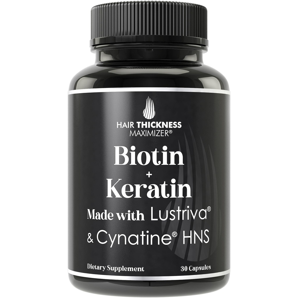 Lustriva Hair Growth Supplement + Cynatine HNS Keratin - 2 Clinically Proven Ingredients in 1 Capsule. Biotin 10000mcg and Soluble Keratin. Vitamins for Hair & Skin. Supplements for Women & Men