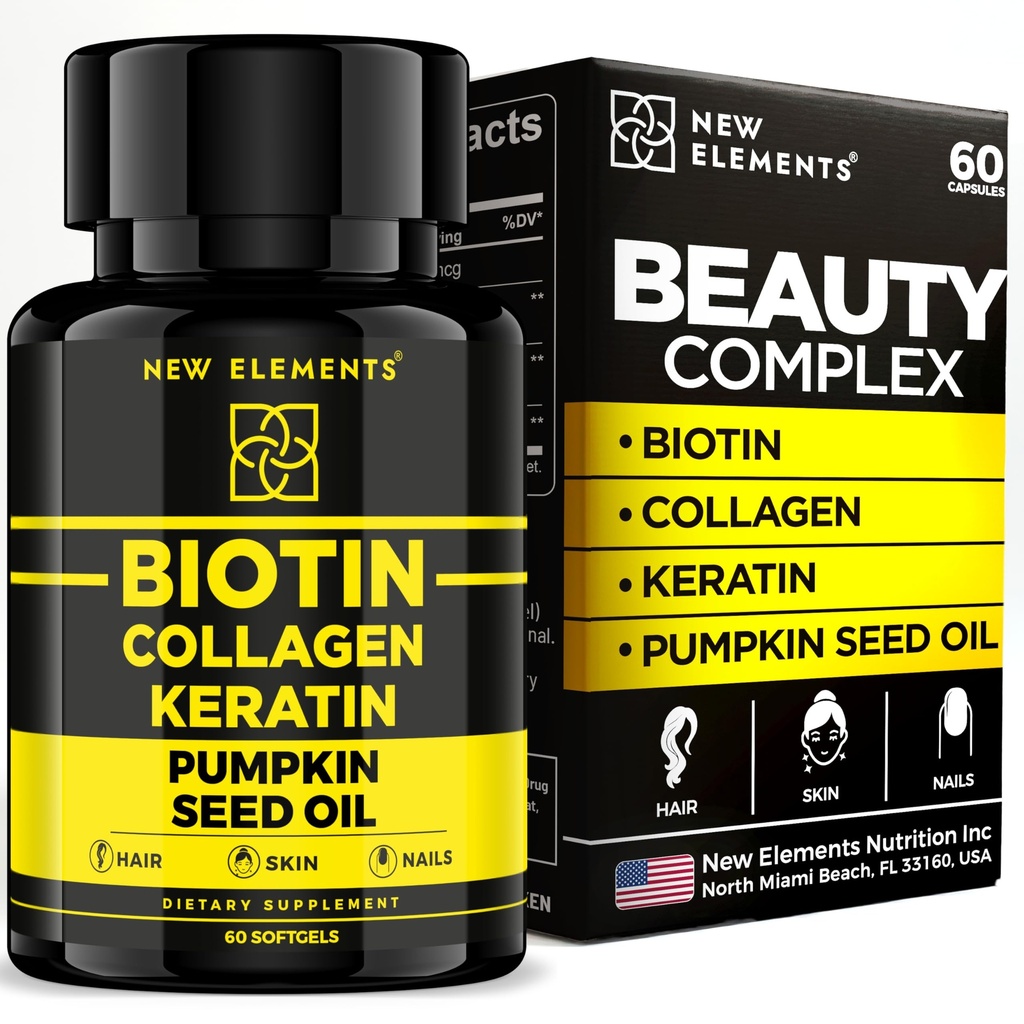 Biotin Supplement 10000mcg with Collagen Peptides Keratin and Pumpkin Seed Oil for Hair Skin and Nails | Hair Growth Supplement for Women & Men | Biotin and Collagen Supplements for Hair Loss