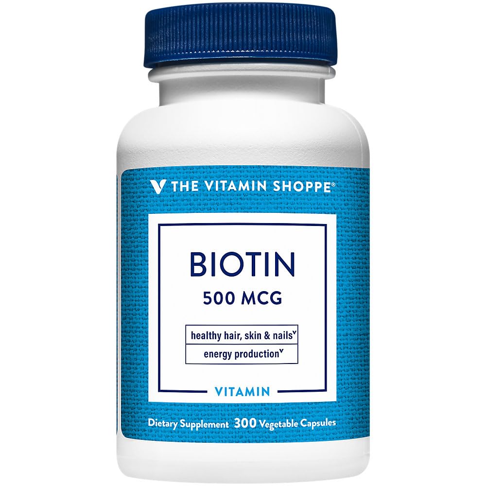 The Vitamin Shoppe Biotin 500MCG - Hair Growth, Skin Health & Nail Strength Support, High Potency B Vitamin