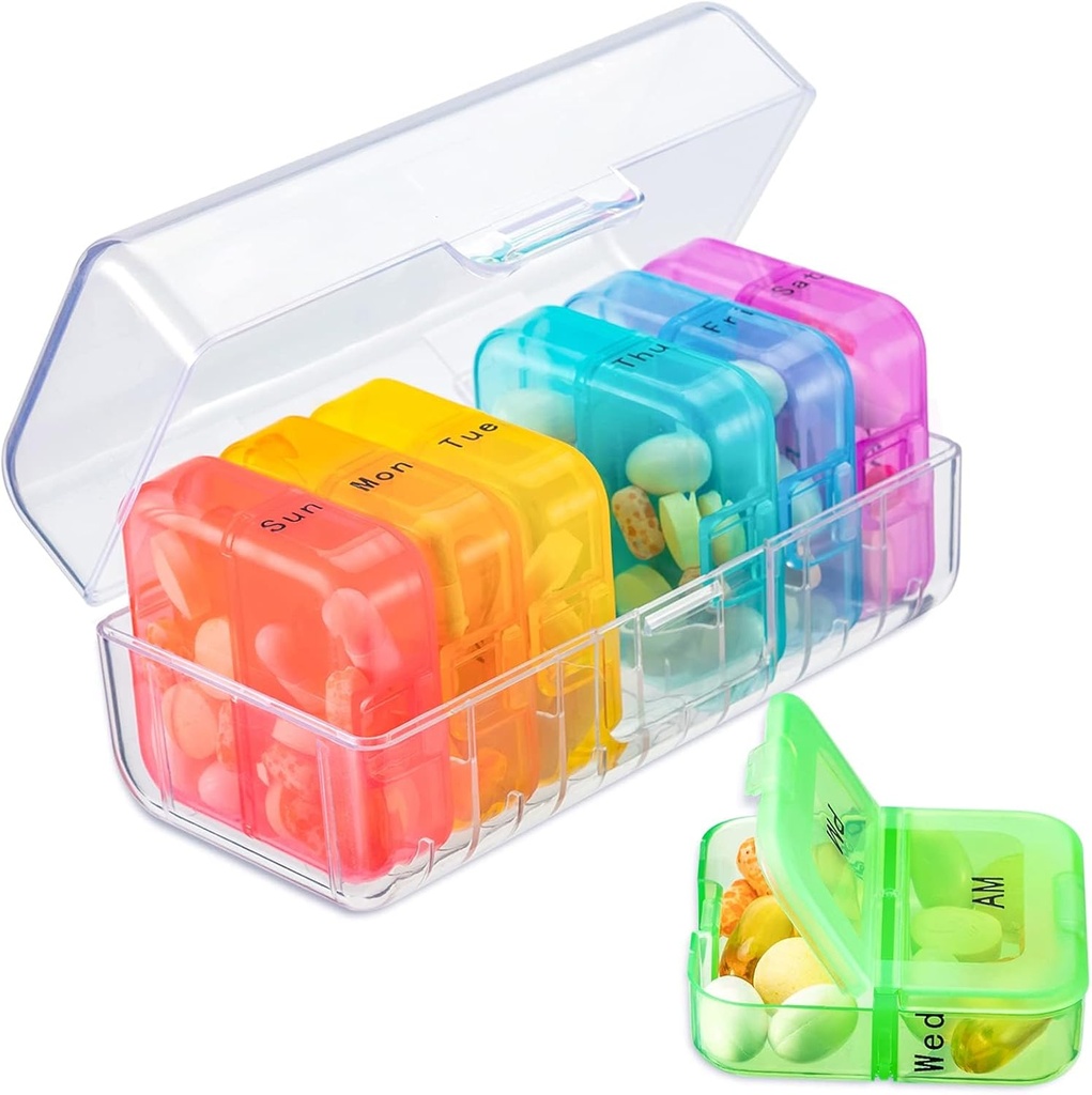 Zoksi Pill Organizer 2 gange om dagen, Ugentlig 7 Day Pill Box, Daily Am Pm Pill Organizer, Travel Pill sag for medicin, fiskeolie, Vitamin, tillæg