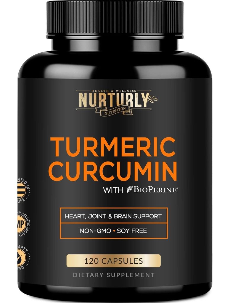 Gurkemeje med BioPerine Black Pepper og 95% Curcuminoids - Høj Absorption Gurkemeje Kosttilskud 1300mg til helsundhed - Non- GMO, Gluten Free - 120 Kapsler