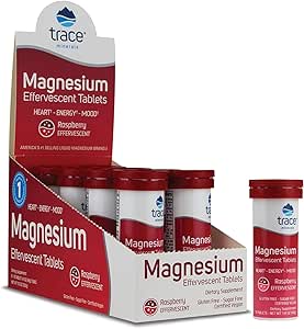 Trace Minerals Magnesium Effervescent - Sund Heart & Energy Support - Natural Magnesium supplement til støtte sund søvn - Gluten- Free Health Supplement - Hindbær, 8 Rør (80 Servere)